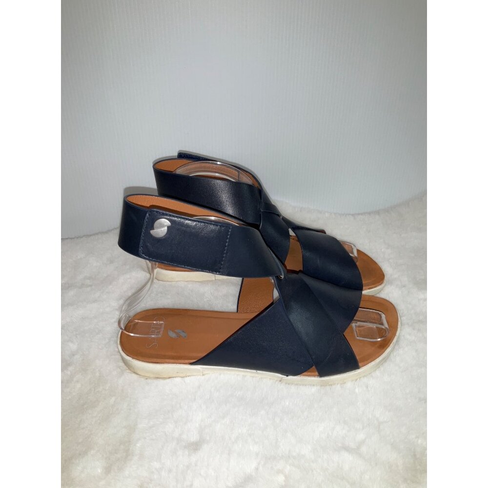 Franco Sarto Womens Akasha Sandals Crisscross Blue Leather Slingback Flat - Picture 4 of 7